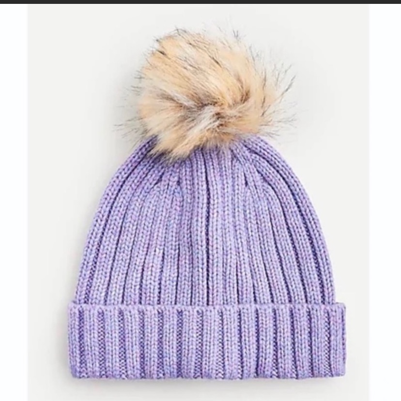 Nwt J. Crew Ribbed Beanie With Faux-Fur Pom-Pom